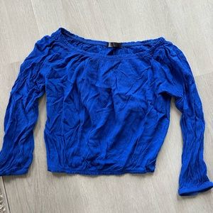 Vibrant blue‎ off the shoulder crop top - flowy and cinched around the stomach